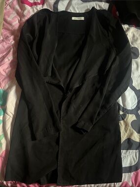 Must Have Black Open-Front Draped Trench Jacket